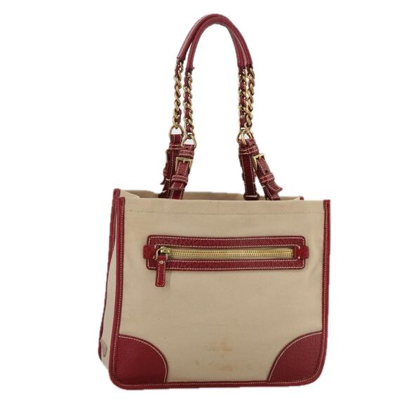 PRADA Chain Tote Bag Canvas Beige Gold - Picture 1 of 16